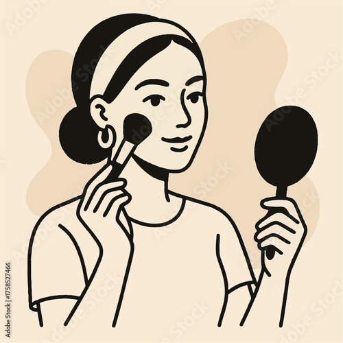 Minimalist Beauty Blogger Vector Illustration with Makeup Brush and Mirror
