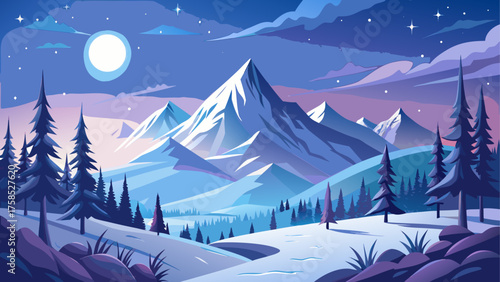 Winter landscape with mountains and trees