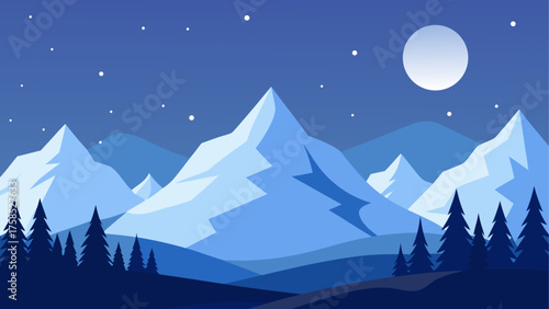 Night landscape with mountains and trees