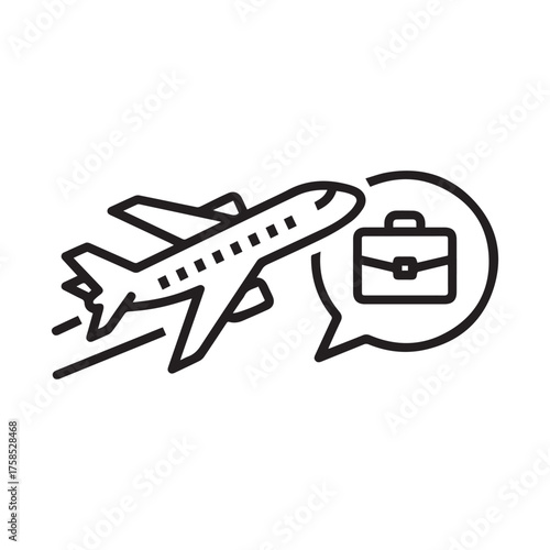Vector art of airplane with briefcase in speech bubble representing business travel