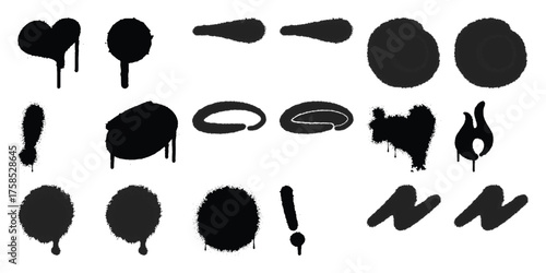 Collection of Black Spray Paint Splatter Shapes and Drips