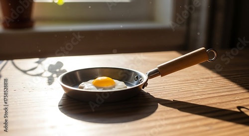 Sunny side up perfection, a single fried egg bathed in morning light