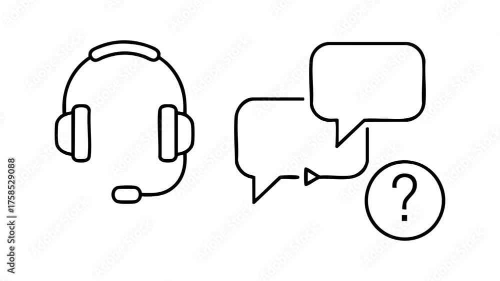 Fototapeta premium Customer service headset and speech bubbles icon, representing communication and support options