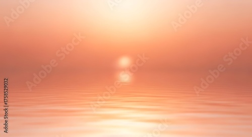 Tranquil coral seascape with distant sun and calming water ripples
