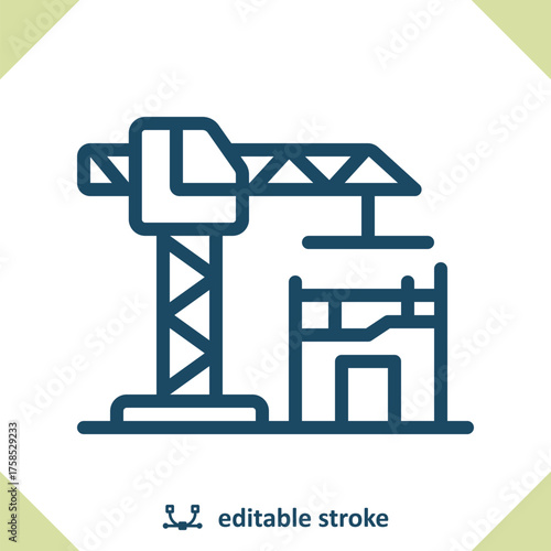 Construction Icon. Construction Crane, Scaffolding, Building, Apartment Building, Office Building