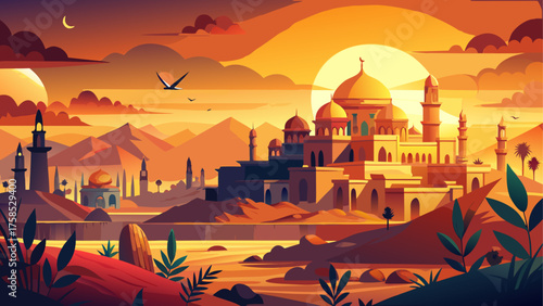 Landscape view of middle eastern city art