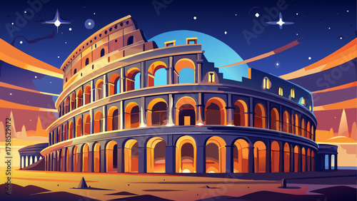 Illustration of the roman colosseum at night