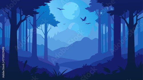 Illustration of a tranquil blue forest