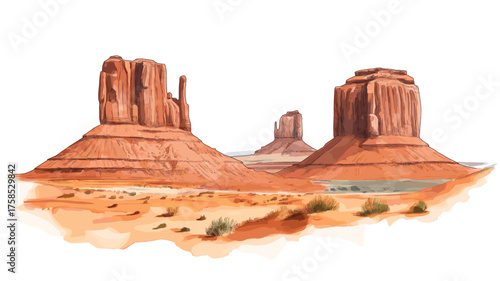 Monument Valley. Monument Valley hand drawn watercolor illustration
