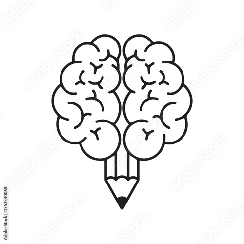 Vector art of creative brain with pencil, symbolizing ideas, writing, and intellectual pursuits