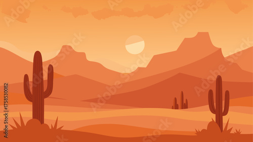 Desert landscape with cactus and mountains