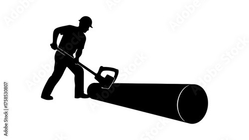 Worker rolling turf with transparent background