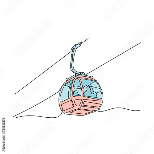 Ski lift gondola suspended above snowy landscape, concept of winter weather  