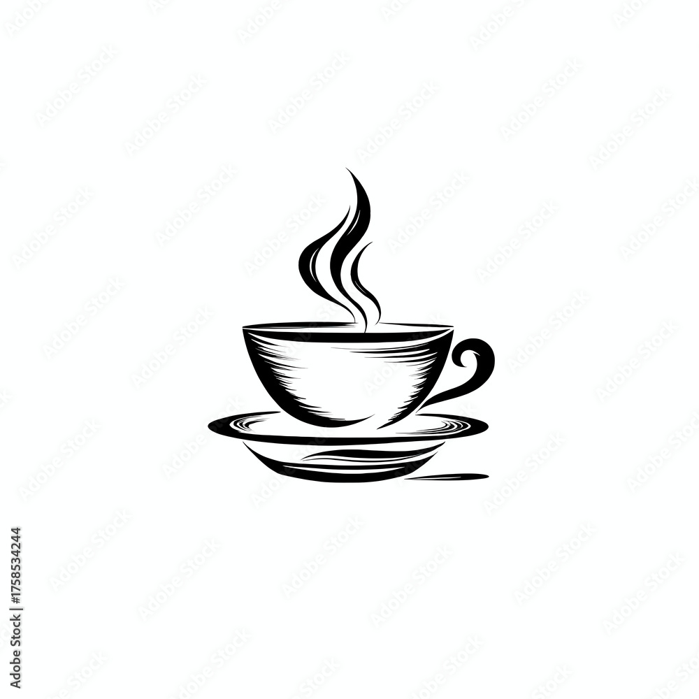 Obraz premium Black coffee black and white line drawing