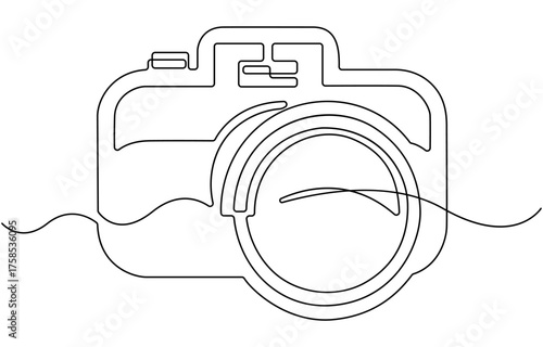 Camera icon in continuous animation line style.