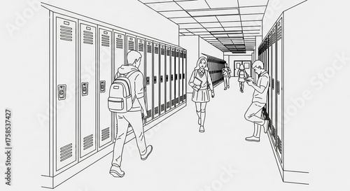 black and white illustration of a university 