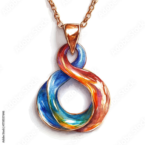 Infinity Pendant, watercolor painting vector, isolated on a white background.