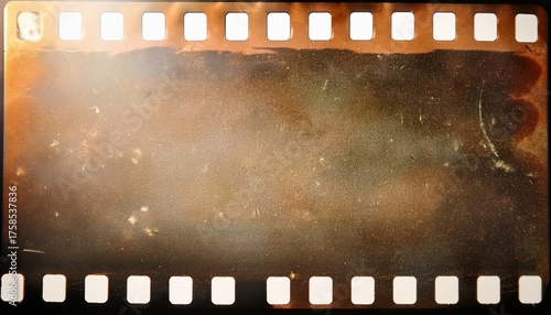 Blank Grained Film Strip Texture Background With Heavy Grain Dust And Light Leak Old Expired Moldy Photographic Film Scan