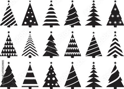 Christmas Tree Icons Set – Black Silhouettes