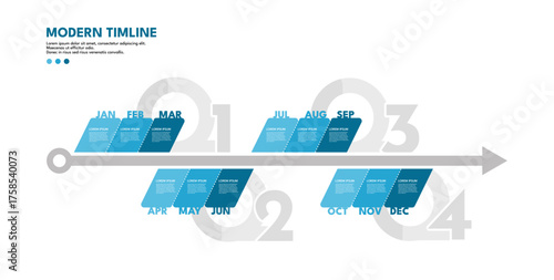 Modern timeline infographic, twelve months,  four quarters business schedule