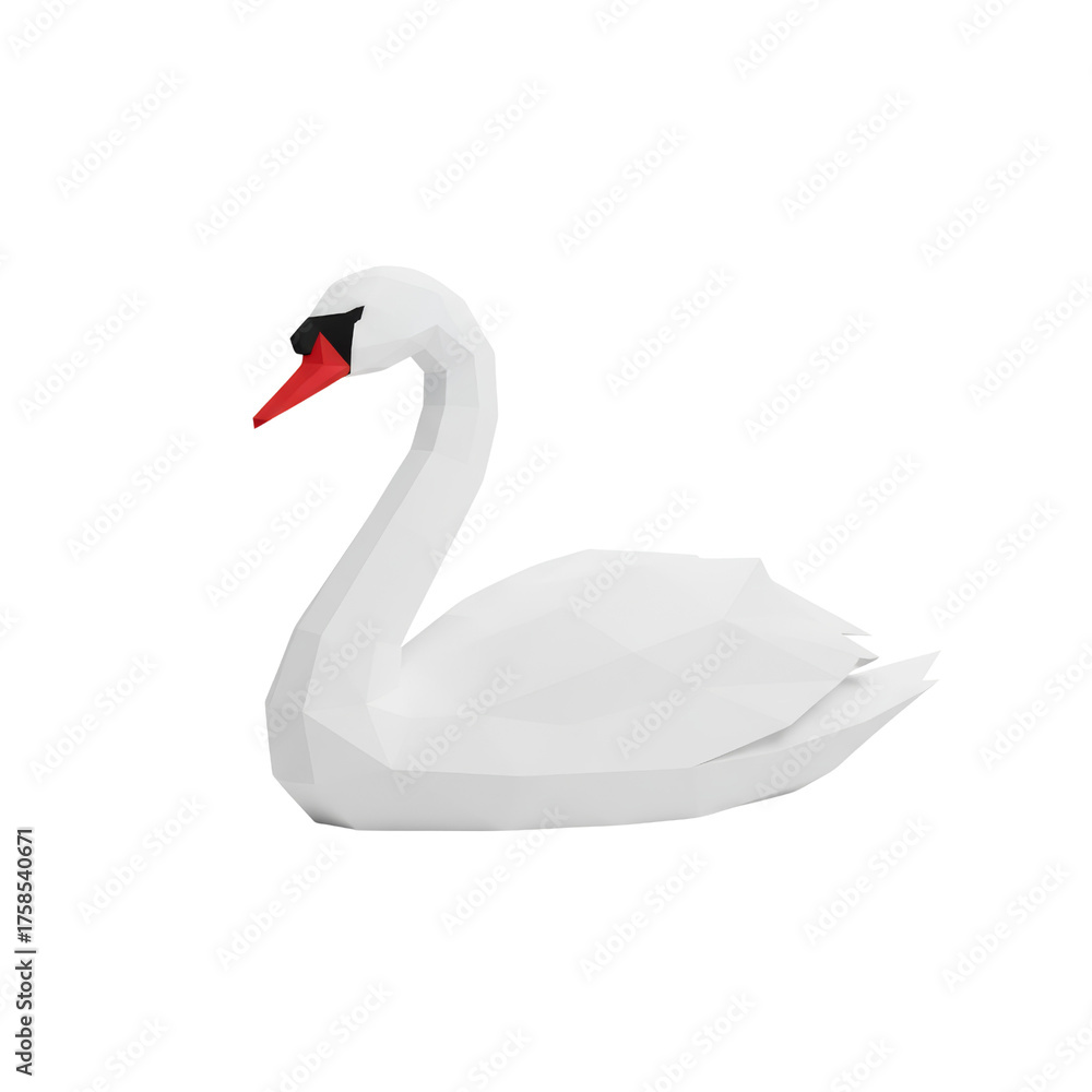 Fototapeta premium Elegant low poly swan in minimalistic style symbolizing grace and serene aquatic life isolated on