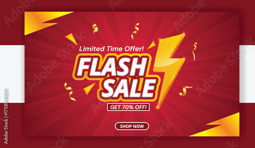 Flash sale banner template with lightning bolt isolated on white background