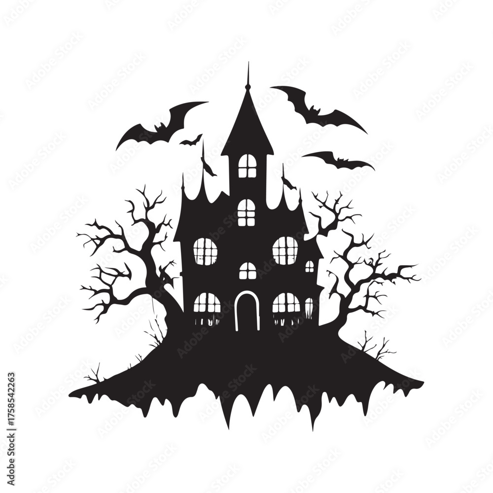Fototapeta premium Haunted House Halloween silhouette, Halloween haunted house