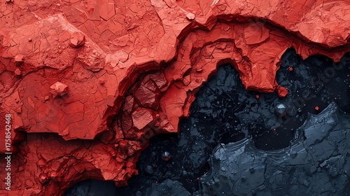 Abstract Textural Patterns of Red Rock Contrasting with Dark Watery Depths