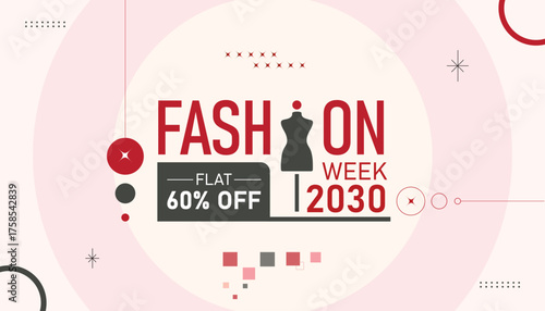 Fashion Week Banner design bold typography on a soft pink background. Perfect for fashion sales, e-commerce, or social media promotions.
