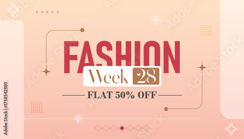 Fashion Week Banner design bold typography on a soft pink background. Perfect for fashion sales, e-commerce, or social media promotions.