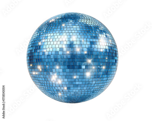 Vibrant blue disco ball for party with shiny light reflection and glitter. festive object perfect for music, dance and celebration, isolated on transparency background