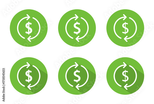 Dollar exchange cycle icon with long shadow. Circular arrow for money transfer