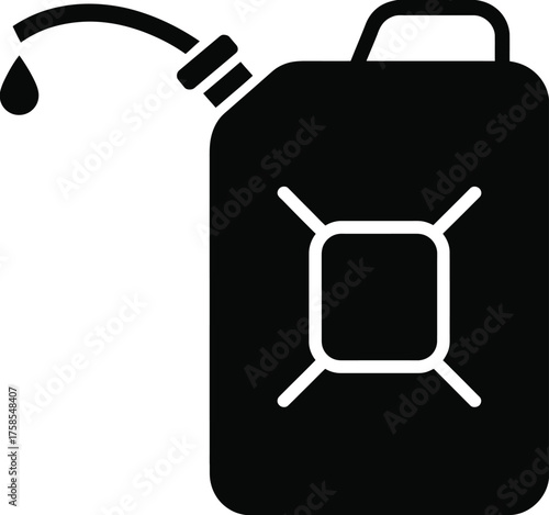 Simple silhouette illustration of a gas can with dripping fuel ideal for vector graphics and icons silhouette vector illustration white background