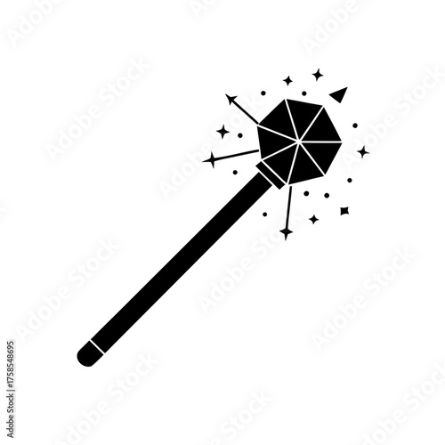 A black and white magic wand icon on transparent background silhouette