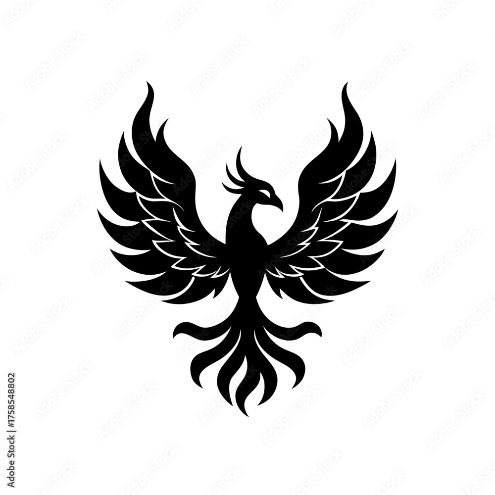 Obraz premium Silhouette of a phoenix with wings on transparent background