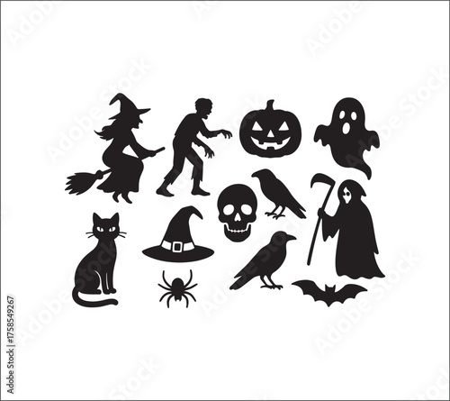 Halloween silhouettes collection of spooky icons