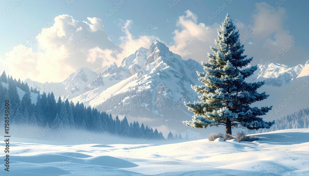 Fototapeta premium Winter landscape with snow covered trees