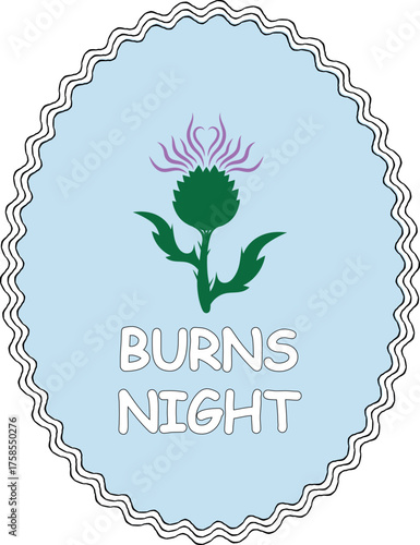 Burns Night Thistle Illustration on Blue Background