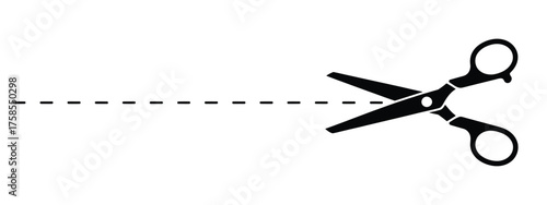 Scalable vector illustration of scissors cutting a dashed line graphic element silhouette vector illustration white background