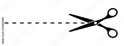 Vector illustration of scissors cutting a dashed line eps icon for scalable graphic design silhouette vector illustration white background