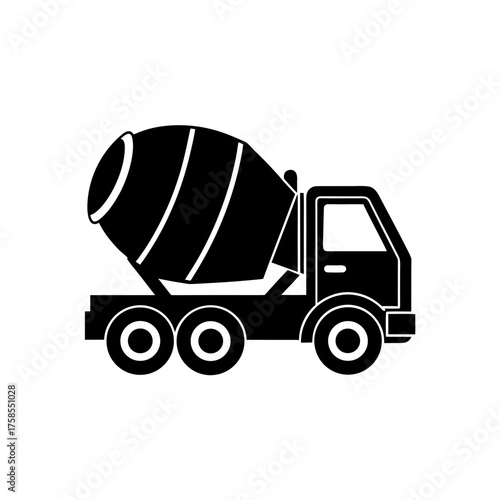 Silhouette of a cement mixer truck on transparent background