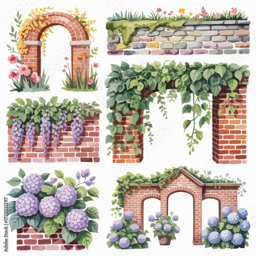Grapes collage with fruits and garden elements