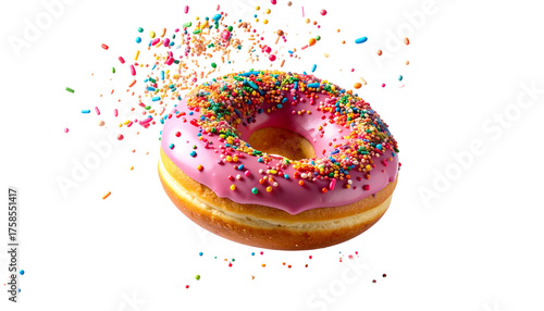 donut with sprinkles falling in motion isolated on white and transparent, background Remove