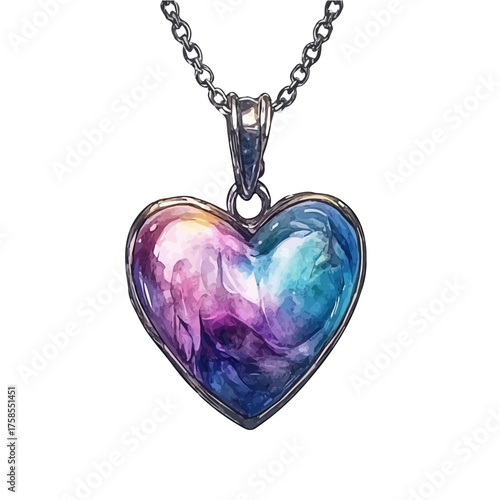 Heart Pendant, watercolor vector, isolated on a white background.