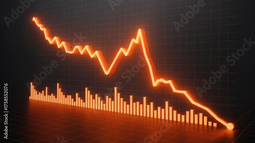 Stock market crash chart financial loss illustration showing economic recession isolated on dark bac
