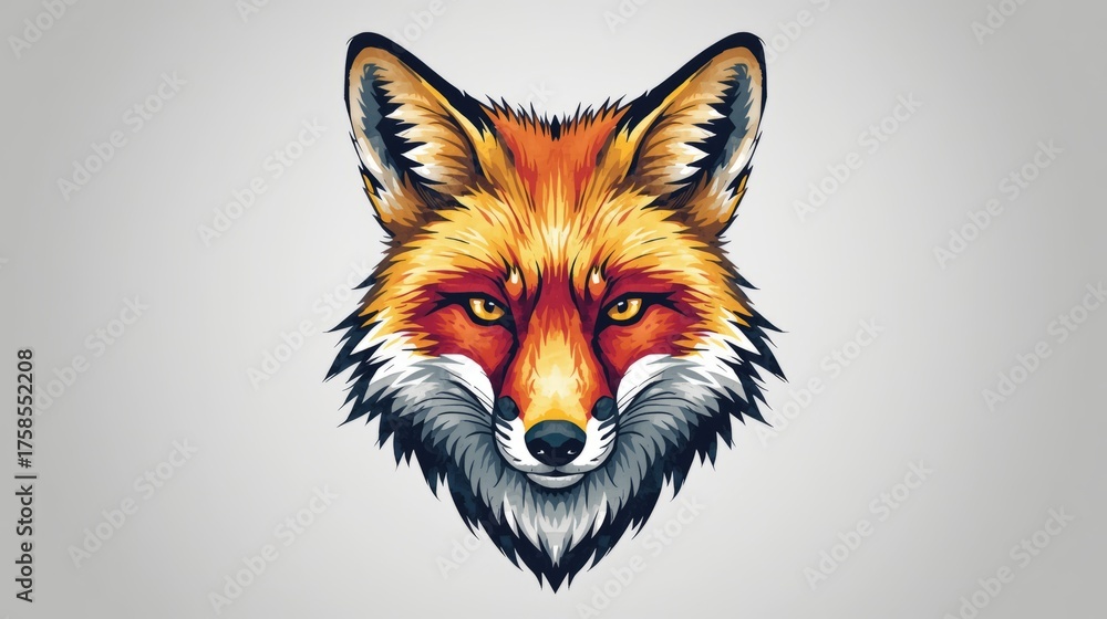 Obraz premium Vibrant fox illustration with detailed fur and piercing eyes on a neutral background