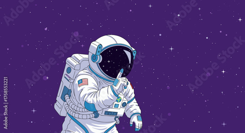 Astronaut in space requesting silence with purple background