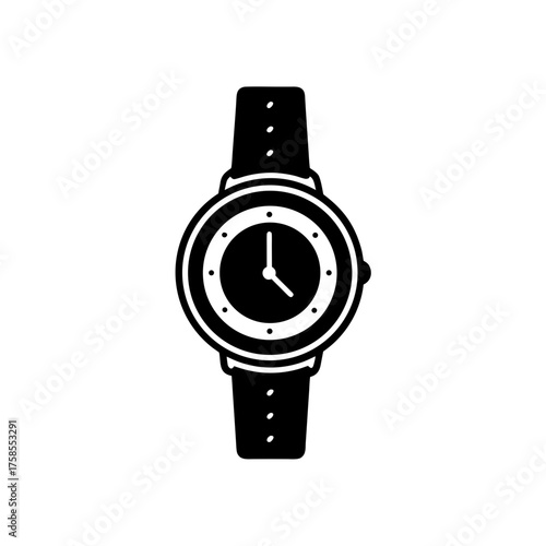 Illustration of a wrist watch face on transparent background silhouette