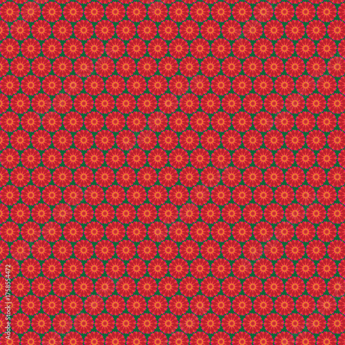 Vector seamless geometric and hearts pattern with red shapes for vintage wallpaper or textile design and decoration