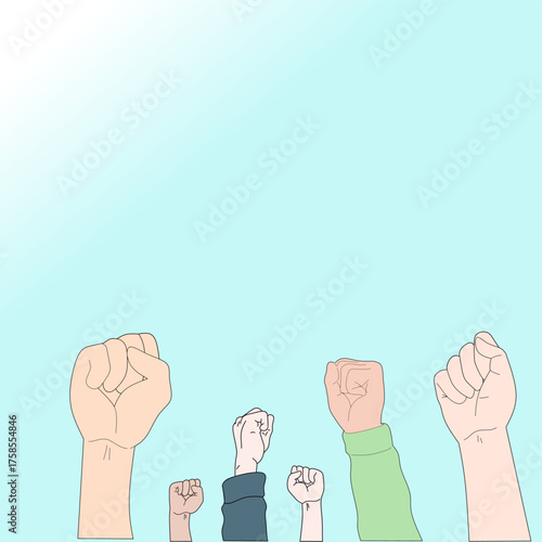 Unity and Strength – Many Raised Fists Symbolizing Power, Solidarity, and Determination